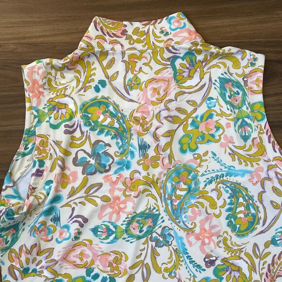 Kastel Denmark - Quarter Zip Tank Top - Floral "Festical Ikat" -  Large - Picture 4 of 5